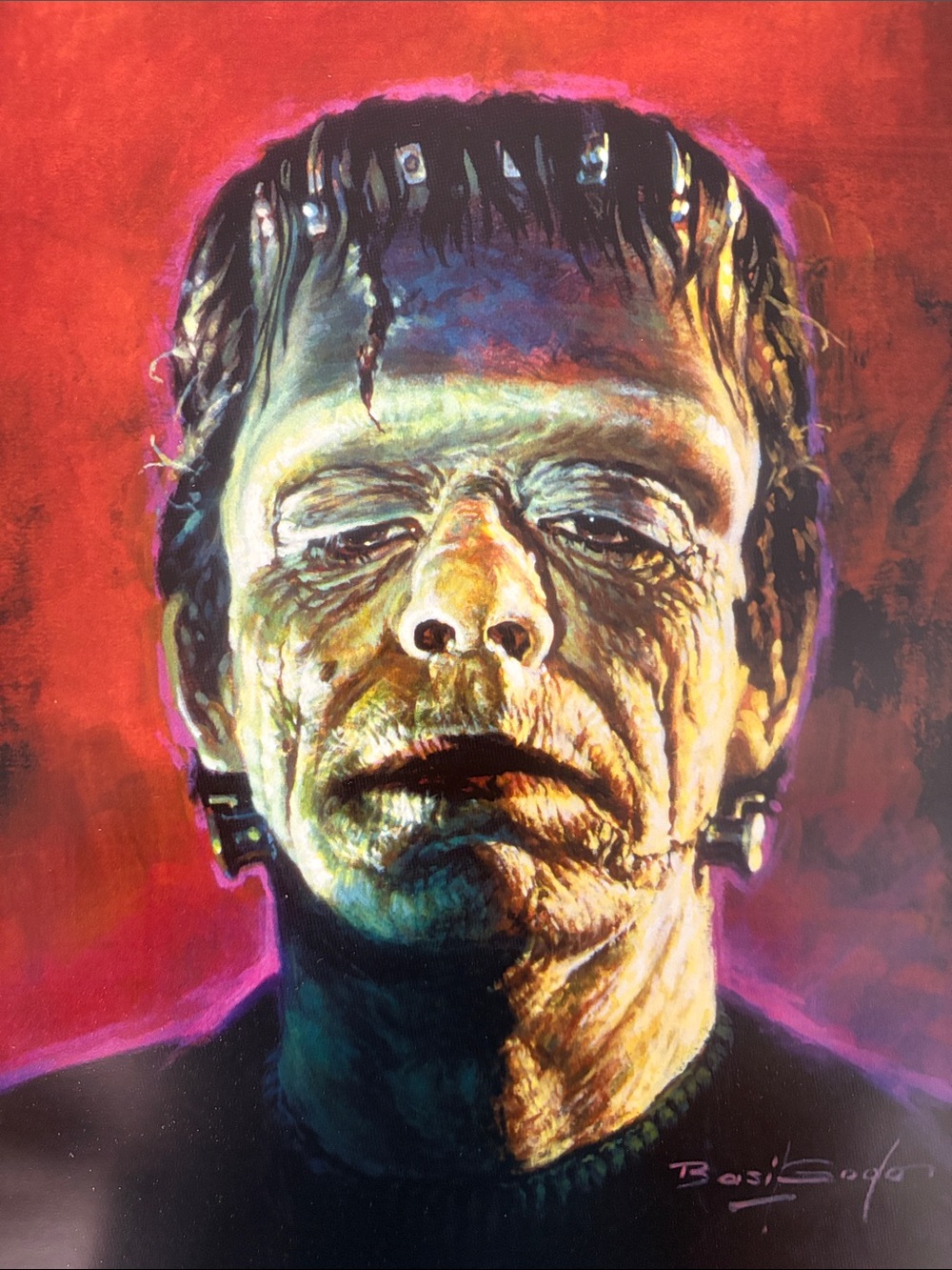 Frankenstein Portrait Wall Art - Vibrant Red and Green